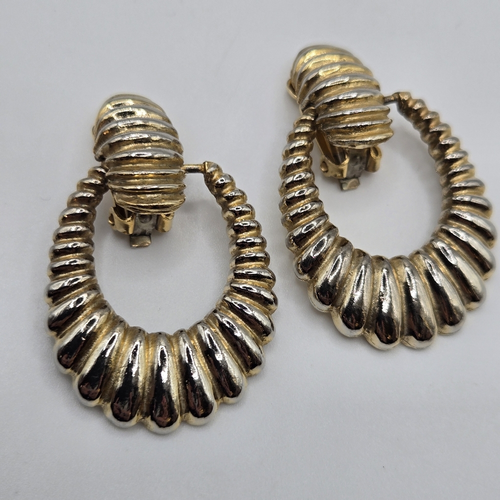 Chunky Gold Rope Door Knocker Clip-on Earrings Vintage Statement 80s 90s